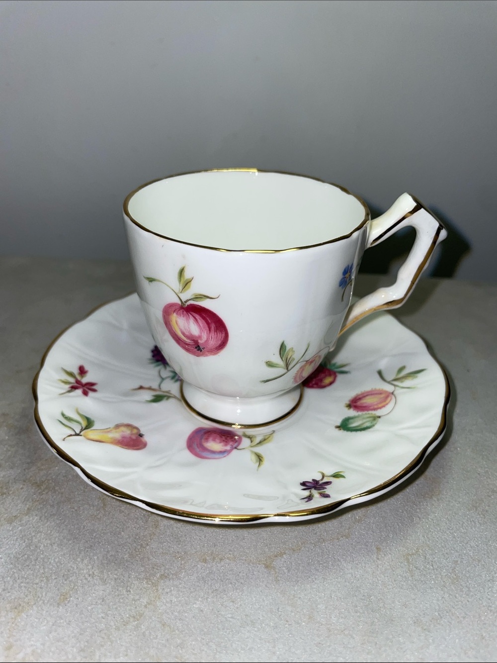 Aynsley England Vintage Bone China Demitasse Espresso Cup & Saucer “Florida” EUC